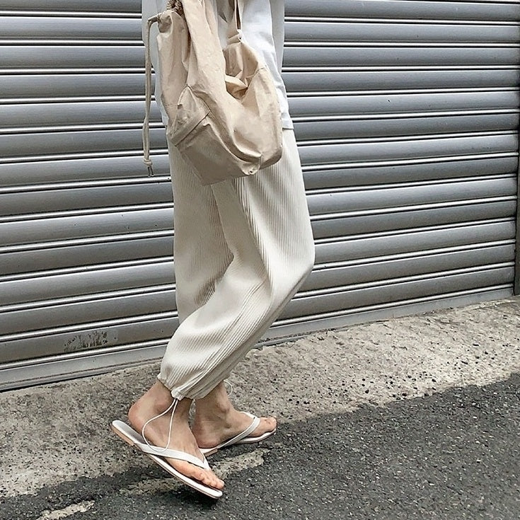 Pleated Ice Silk Relaxed Fit Jogger Pants