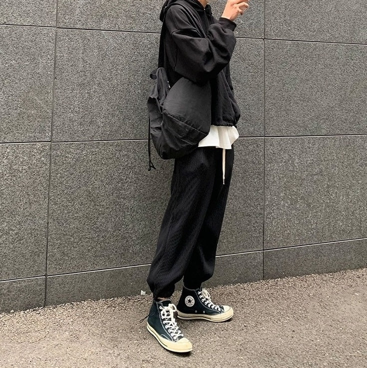 Pleated Ice Silk Relaxed Fit Jogger Pants