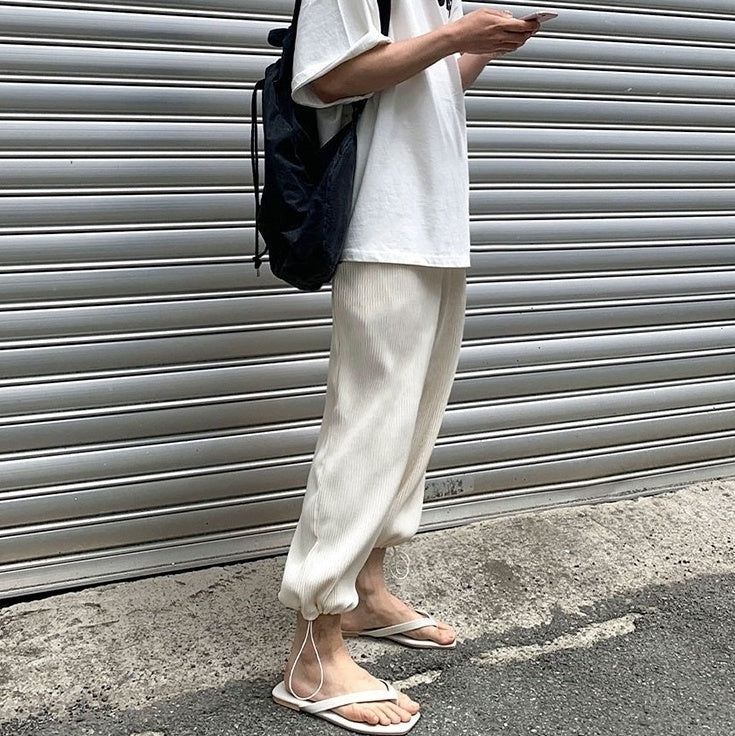 Pleated Ice Silk Relaxed Fit Jogger Pants