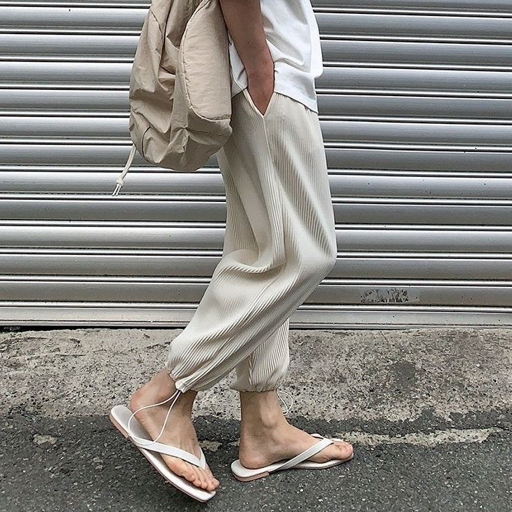 Pleated Ice Silk Relaxed Fit Jogger Pants