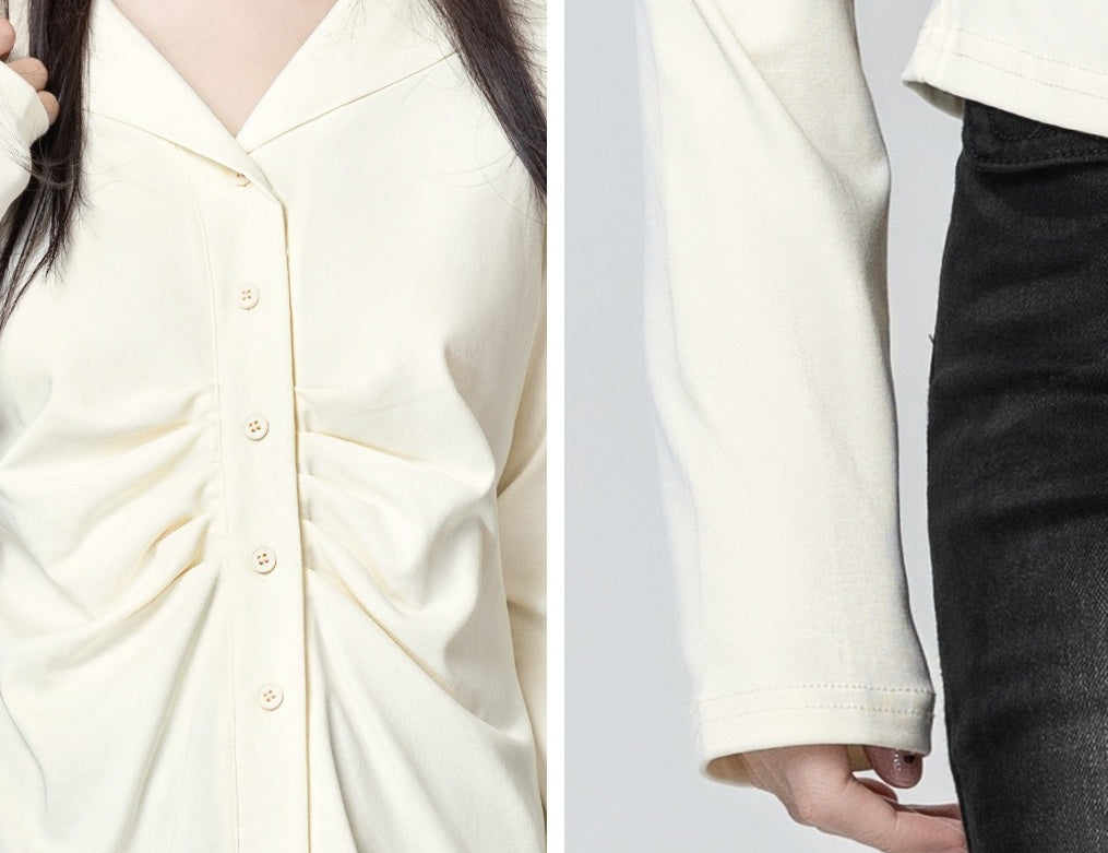 Pleated Vneck Long Sleeve Top
