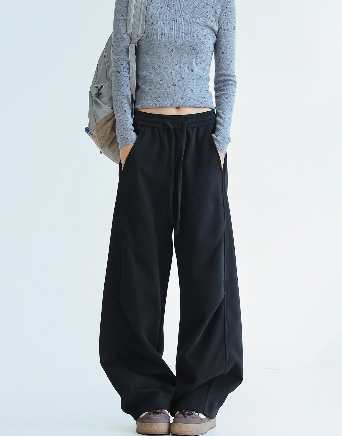 Pleated Wide Leg Relaxed Fit Casual Sweatpants