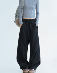 Pleated Wide Leg Relaxed Fit Casual Sweatpants