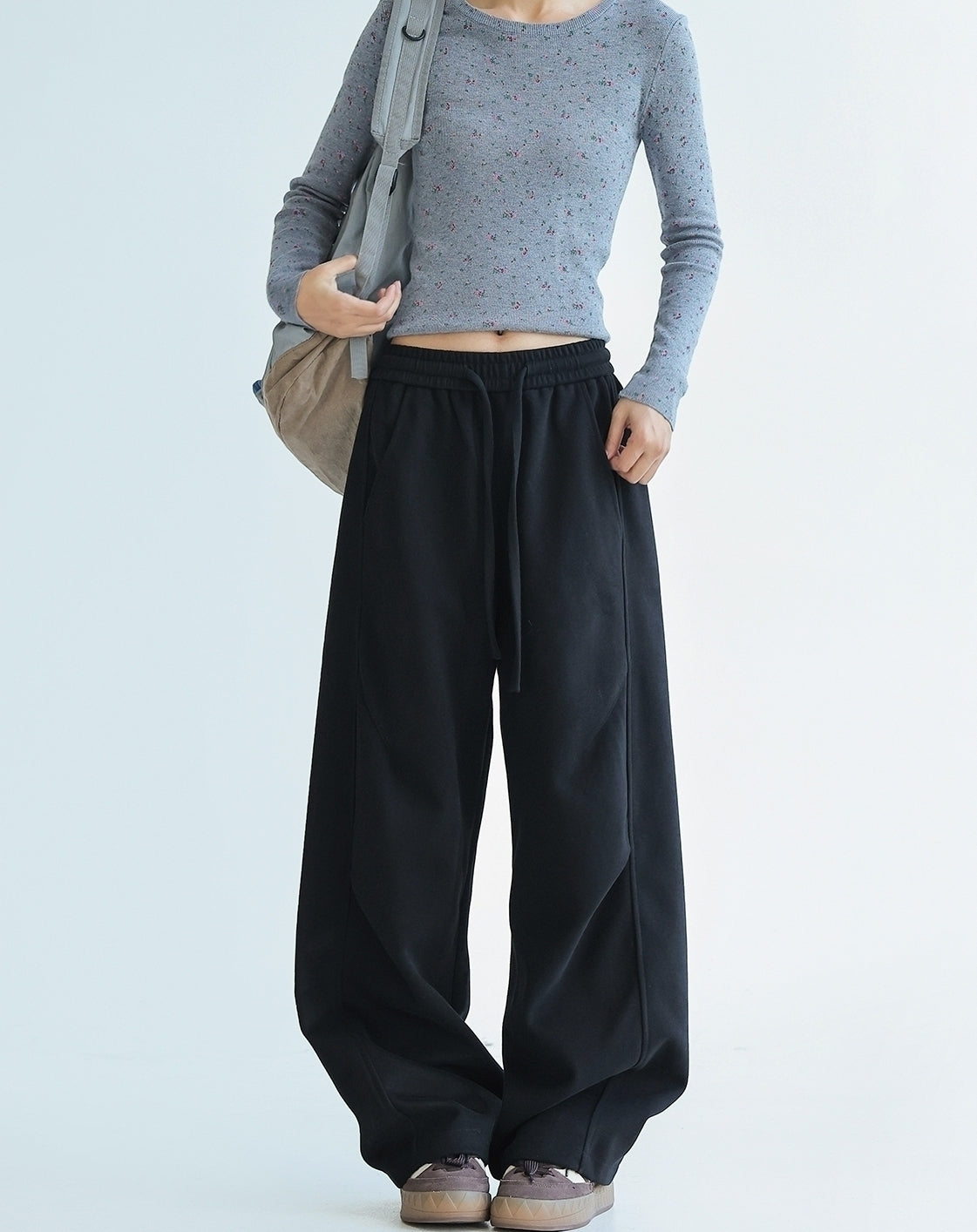 Pleated Wide Leg Relaxed Fit Casual Sweatpants