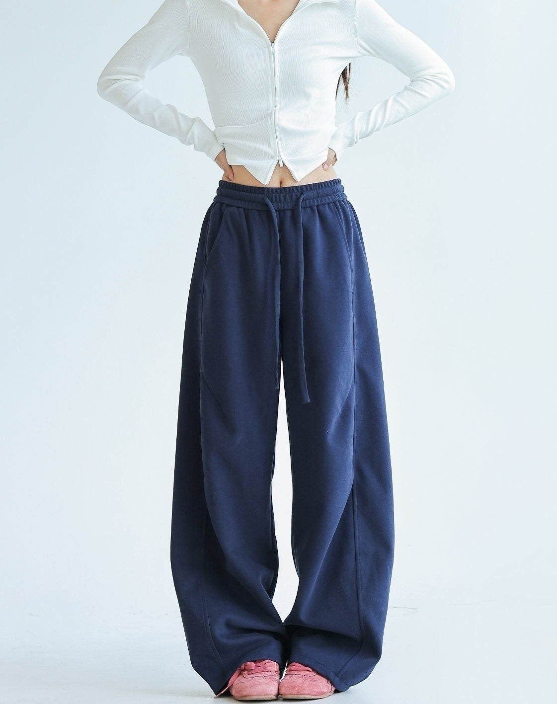 Pleated Wide Leg Relaxed Fit Casual Sweatpants