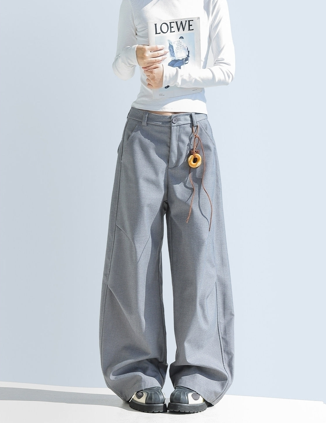 Pleated Wide Leg Relaxed Fit Trousers Black