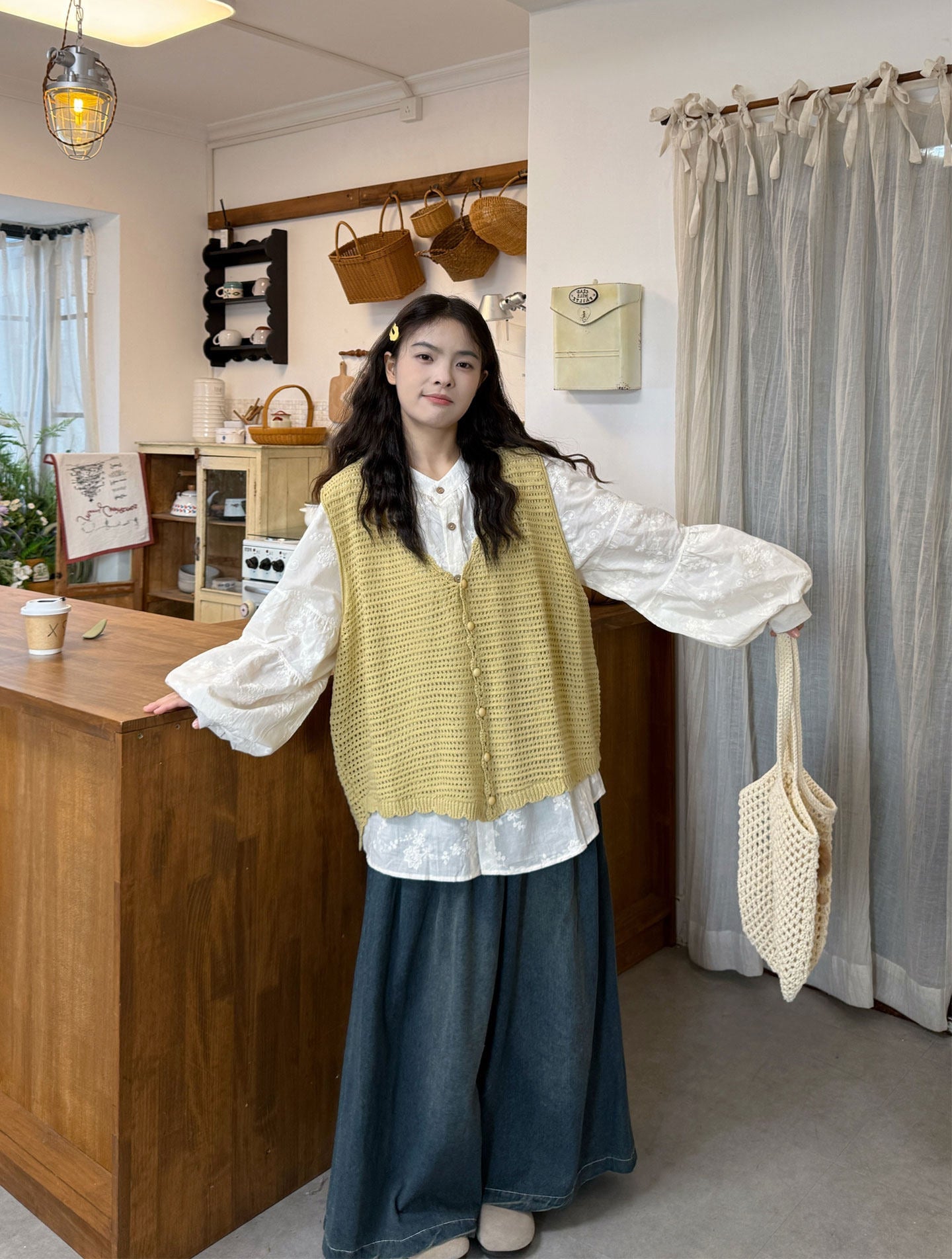 Plus Size Casual Embroidered Shirt Vest Set