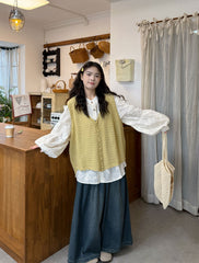 Plus Size Casual Embroidered Shirt Vest Set