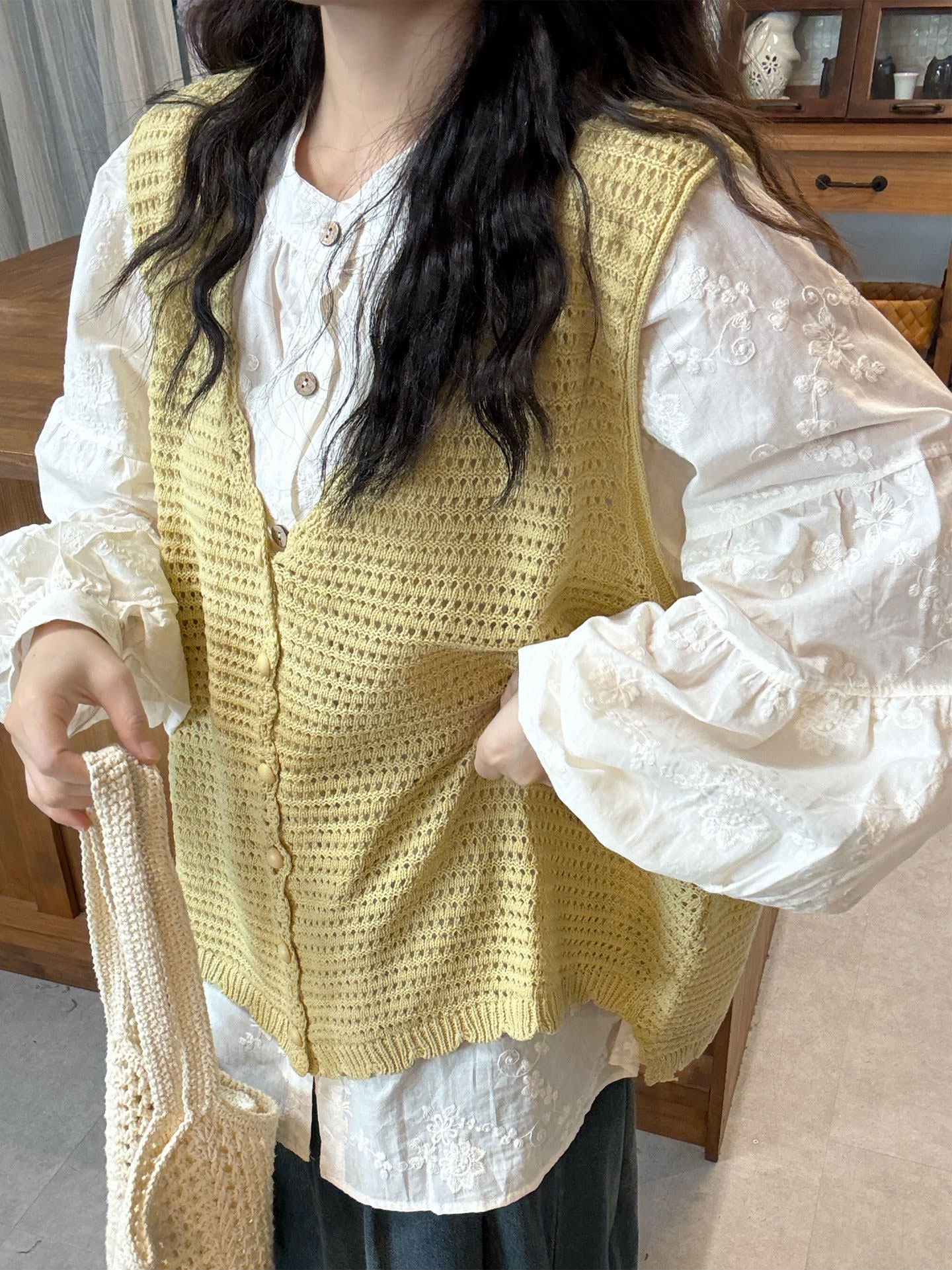 Plus Size Casual Embroidered Shirt Vest Set