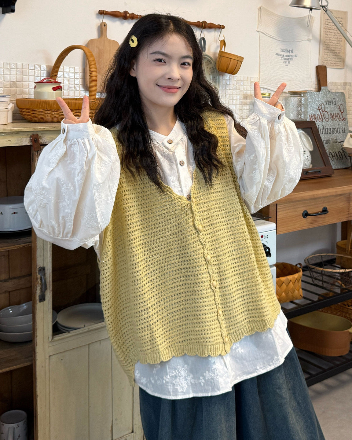 Plus Size Casual Embroidered Shirt Vest Set