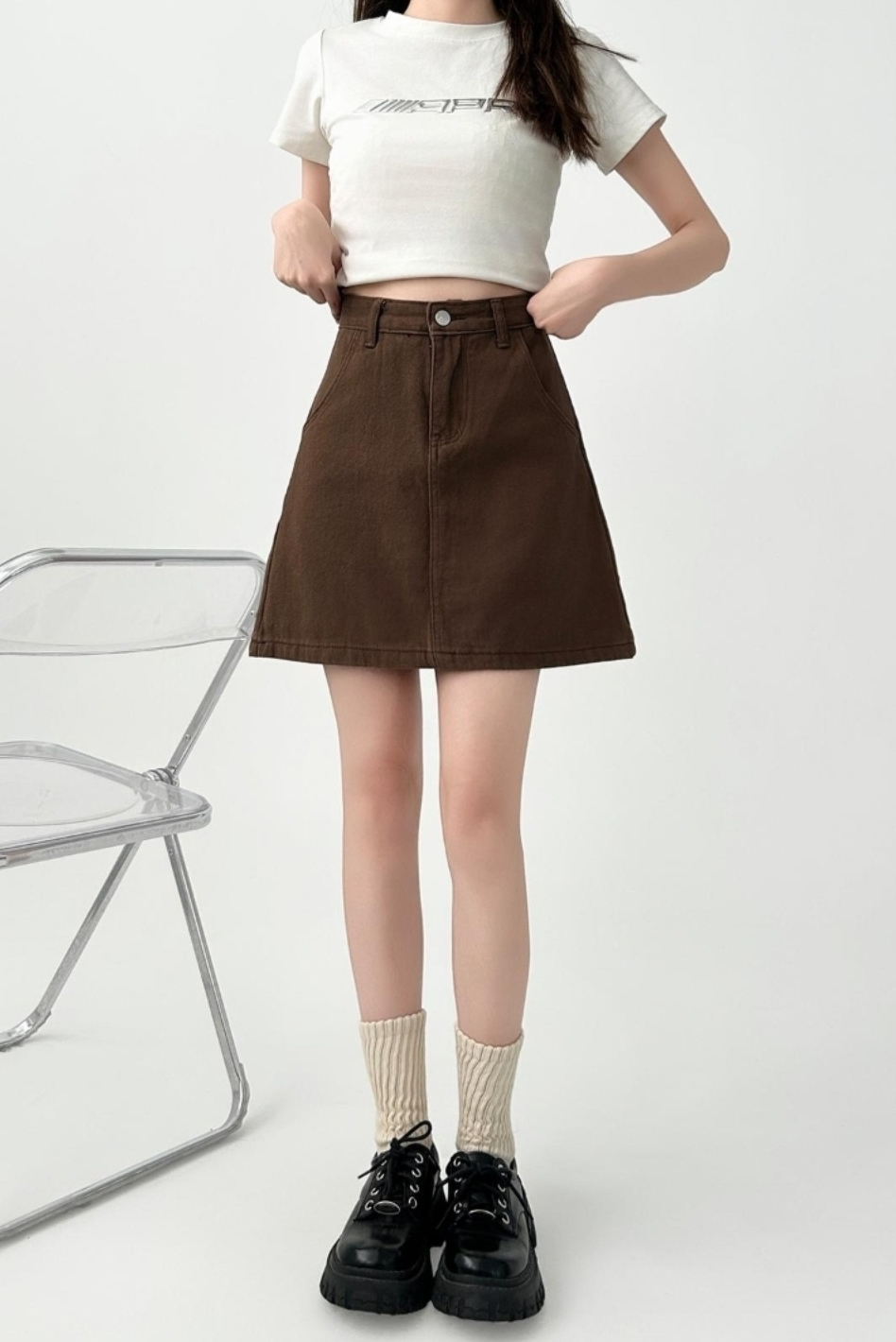 Plus Size Denim A Line Slimming Mini Skirt