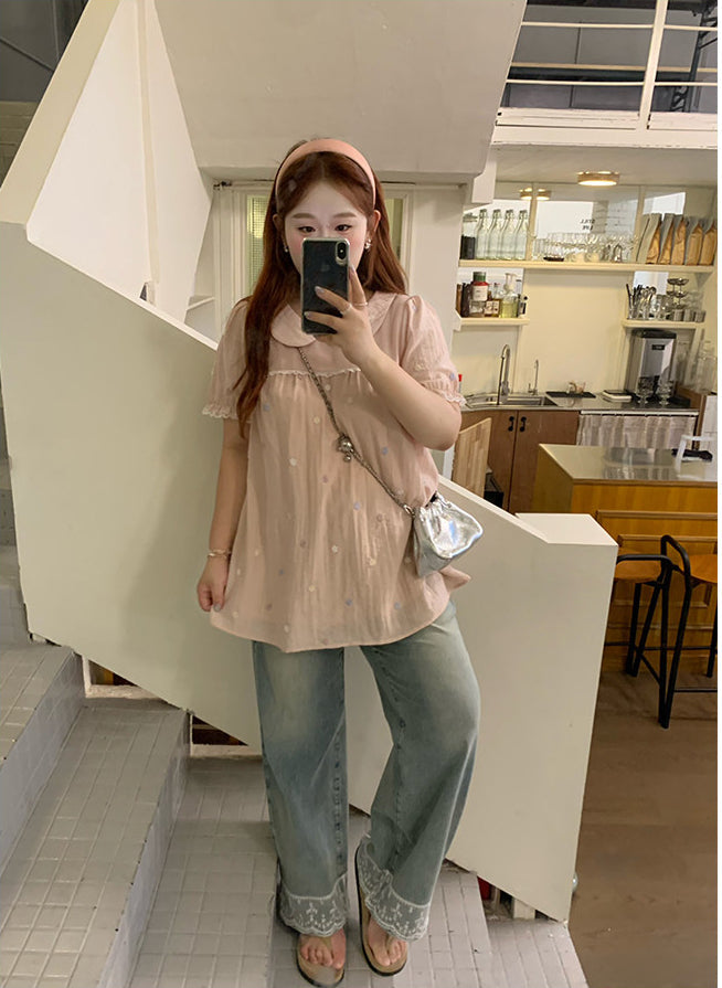 Plus Size Floral Short Sleeve Shirt