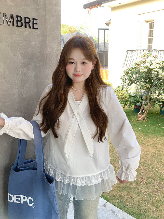 Plus Size Lace Patchwork Shirt