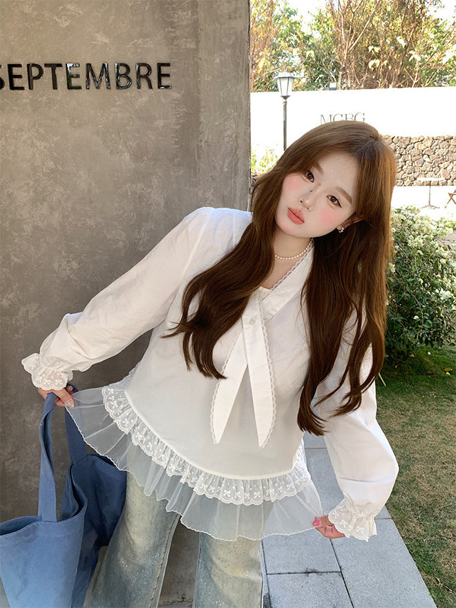 Plus Size Lace Patchwork Shirt