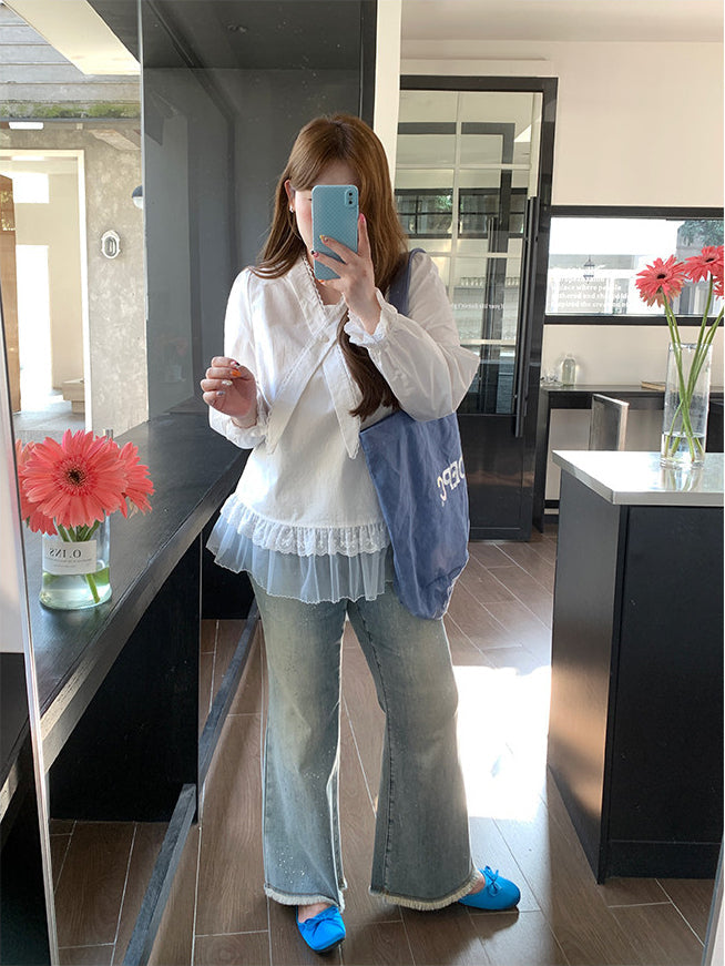Plus Size Lace Patchwork Shirt