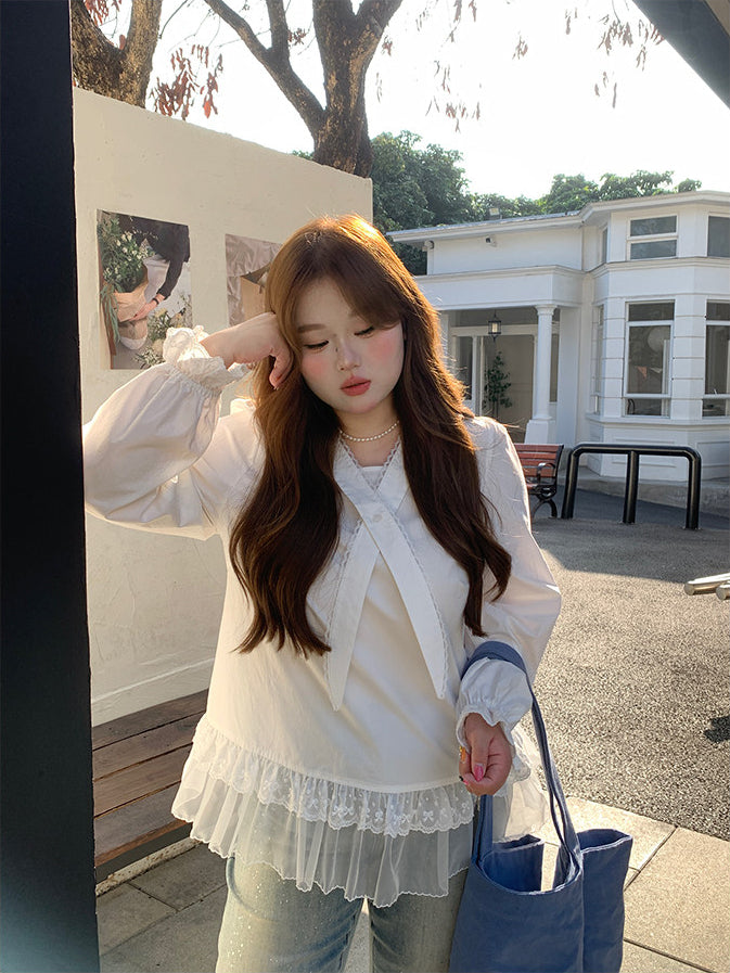 Plus Size Lace Patchwork Shirt