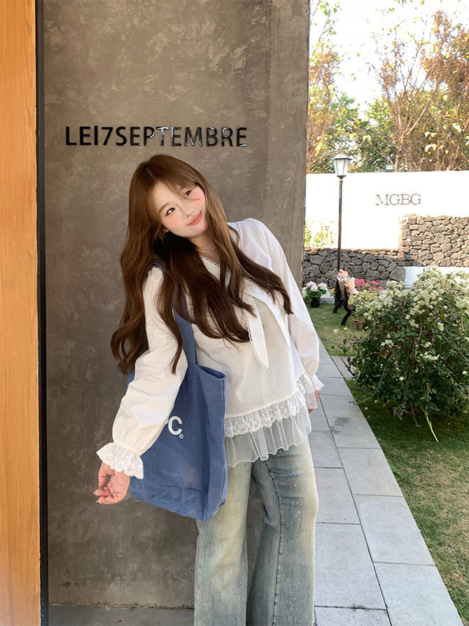 Plus Size Lace Patchwork Shirt