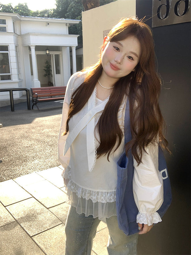 Plus Size Lace Patchwork Shirt