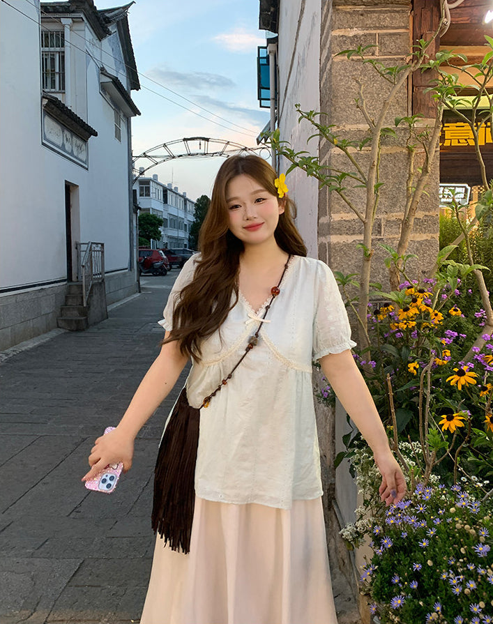 Plus Size Loose Short Sleeve Shirt Vacation Style