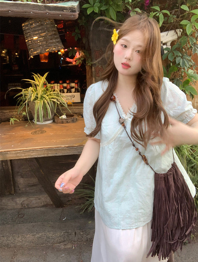 Plus Size Loose Short Sleeve Shirt Vacation Style