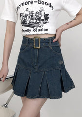 Plus Size Pleated Denim A Line Mini Skirt