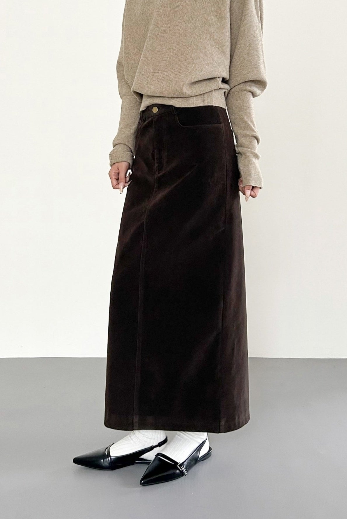 Plus Size Vintage High Waisted Slit A Line Midi Skirt