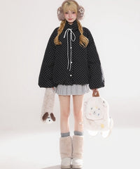 Polka Dot Drawstring Warm Puffer Jacket