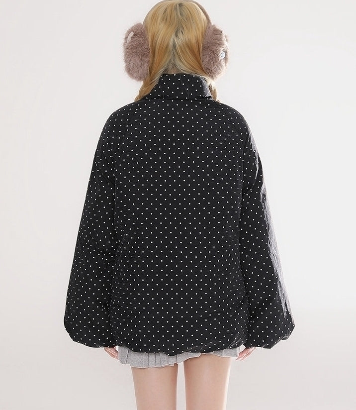 Polka Dot Drawstring Warm Puffer Jacket