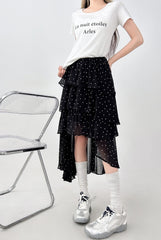 Polka Dot High Waist Mesh Midi Skirt