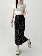 Polka Dot High Waist Slimming Midi Skirt