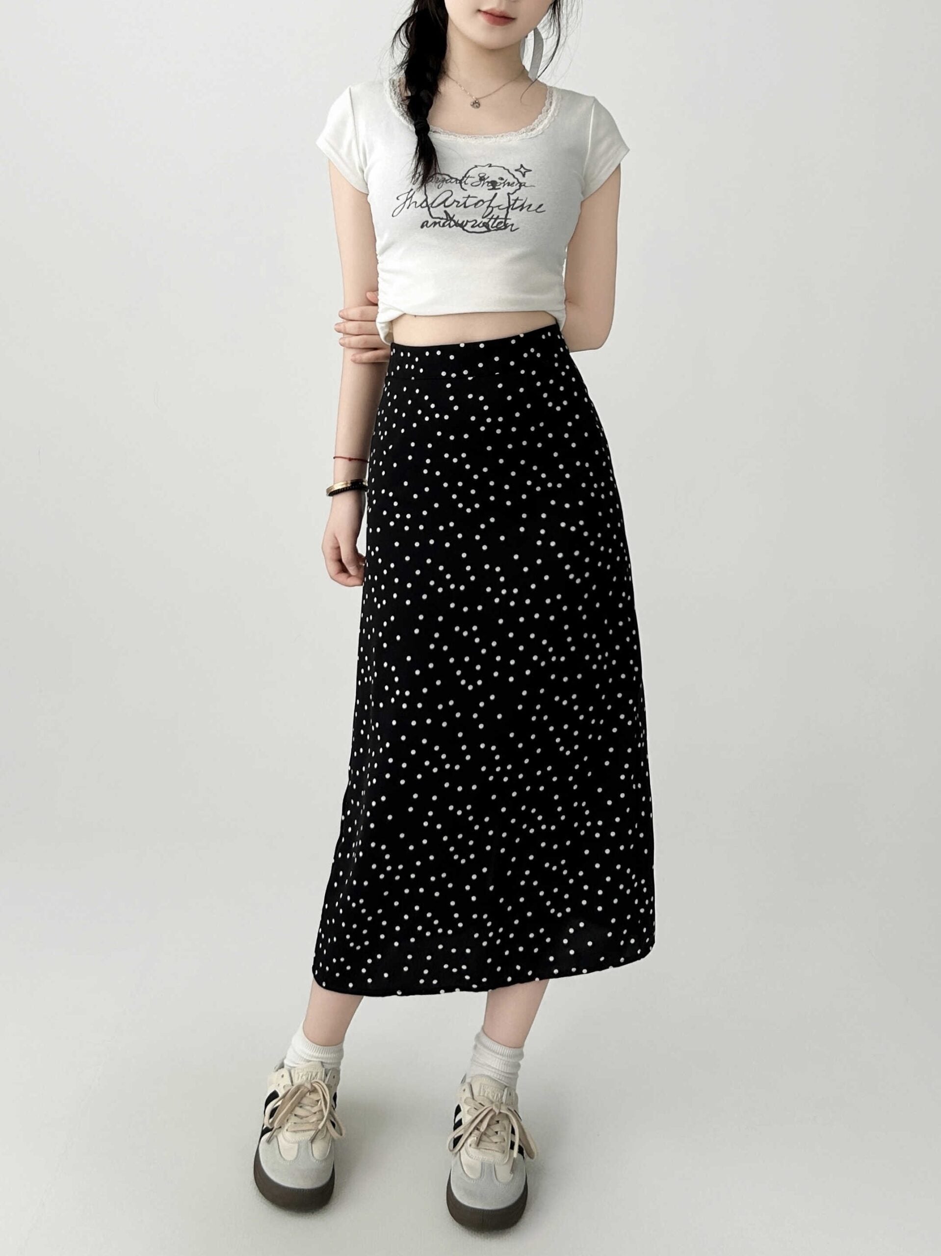 Polka Dot High Waist Slimming Midi Skirt