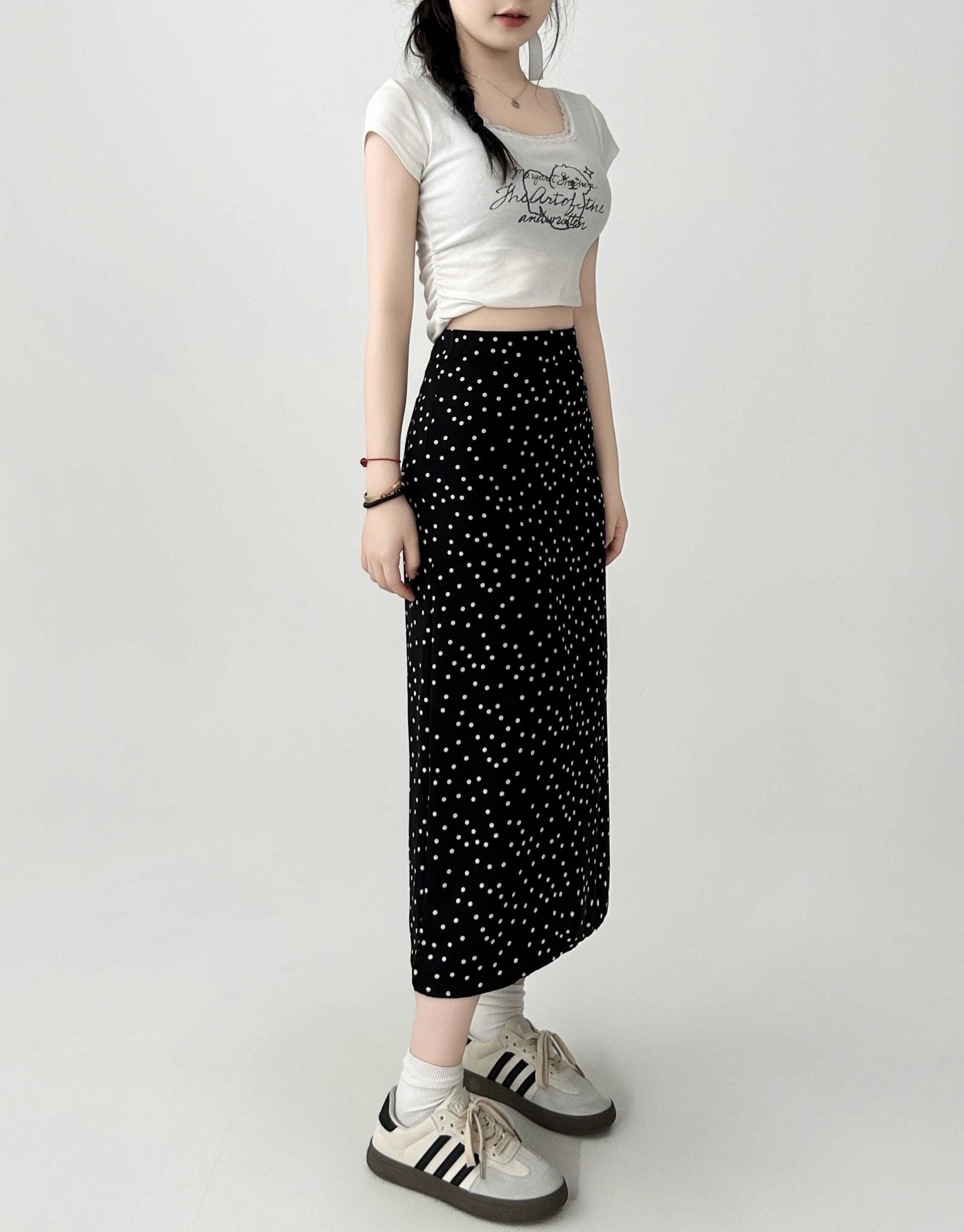 Polka Dot High Waist Slimming Midi Skirt