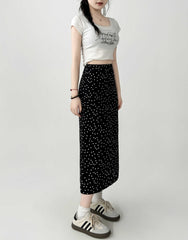 Polka Dot High Waist Slimming Midi Skirt