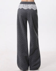 Polka Dot Lace Patchwork Wide Leg Sport Pants