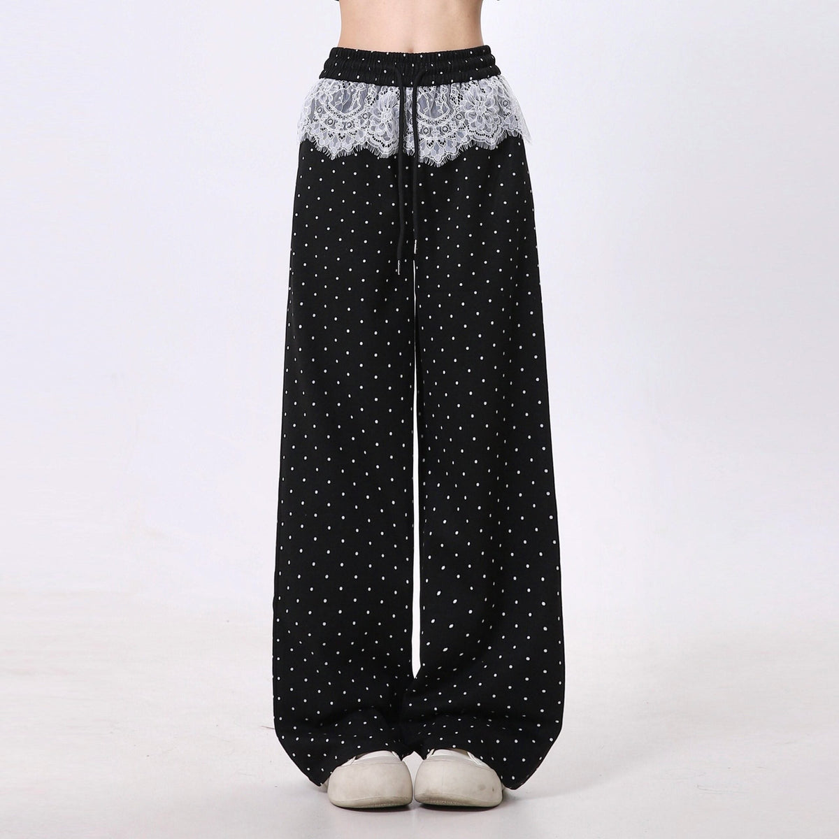 Polka Dot Lace Patchwork Wide Leg Sport Pants