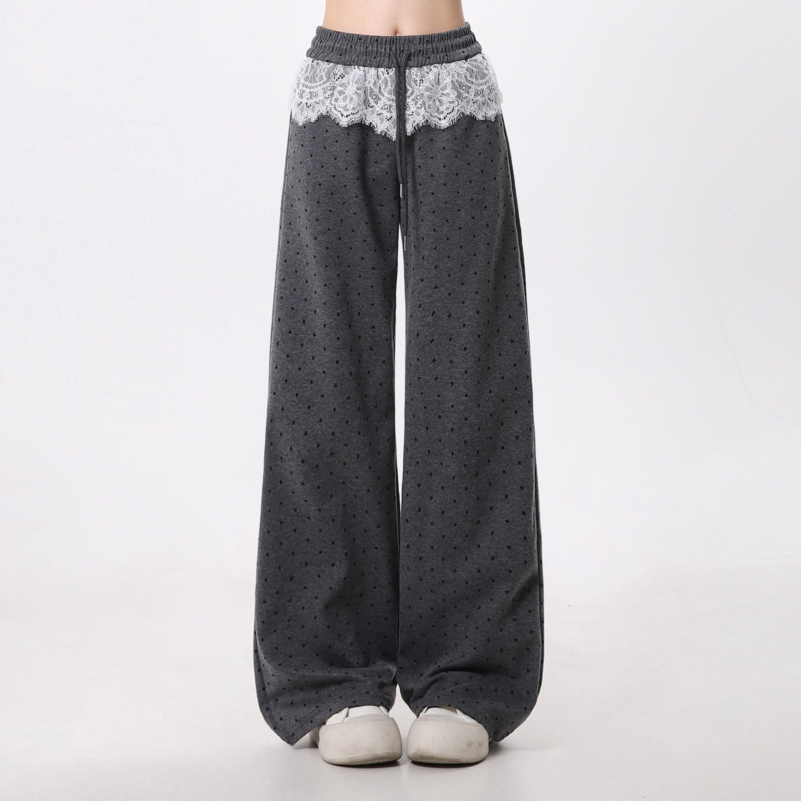Polka Dot Lace Patchwork Wide Leg Sport Pants