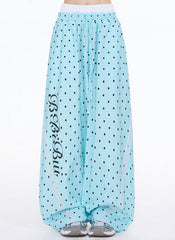Polka Dot Letter Print Casual Wide Leg Pants