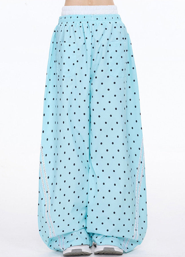 Polka Dot Letter Print Casual Wide Leg Pants