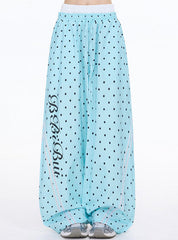 Polka Dot Letter Print Casual Wide Leg Pants