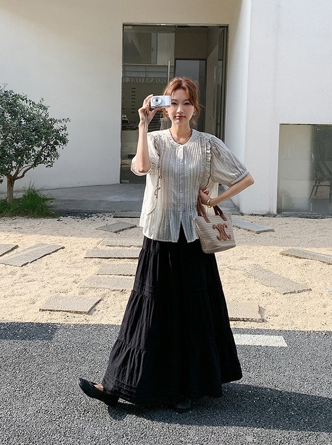 Polka Dot Ruffle Blouse And Skirt Set