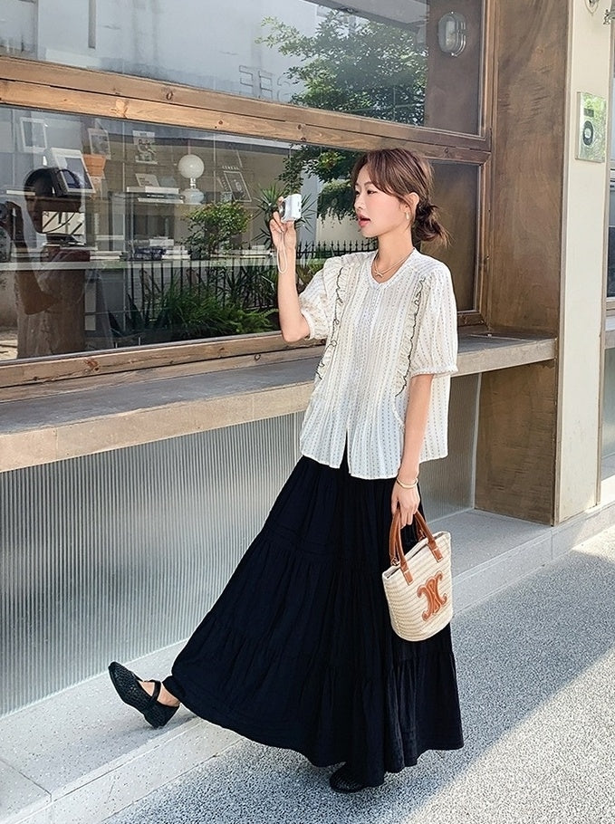 Polka Dot Ruffle Blouse And Skirt Set