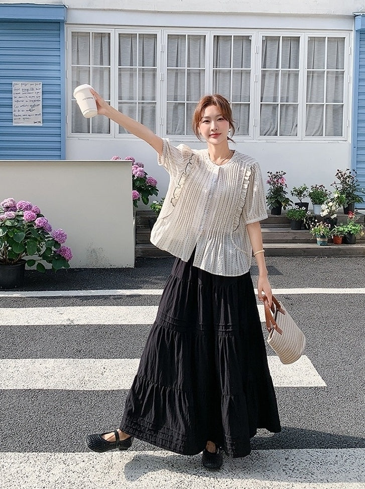 Polka Dot Ruffle Blouse And Skirt Set