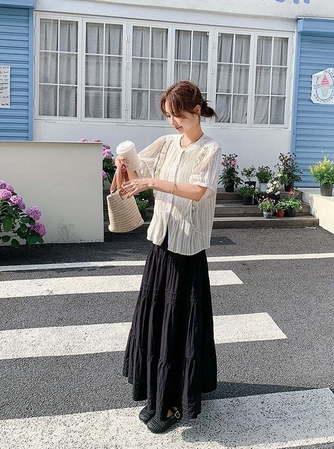 Polka Dot Ruffle Blouse And Skirt Set