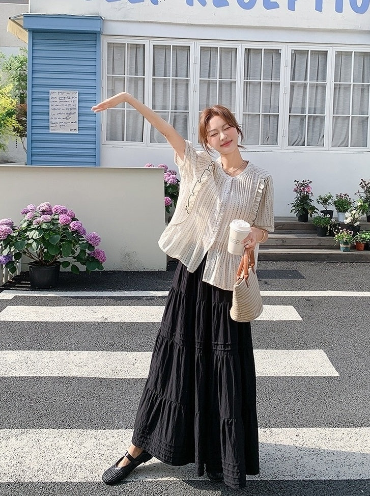 Polka Dot Ruffle Blouse And Skirt Set