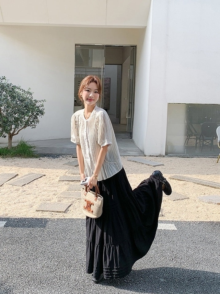 Polka Dot Ruffle Blouse And Skirt Set