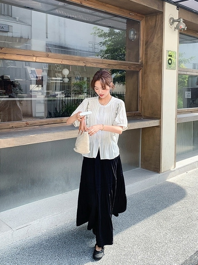 Polka Dot Ruffle Blouse And Skirt Set