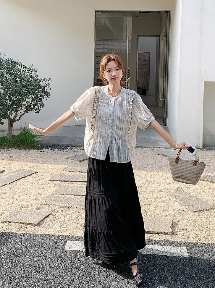 Polka Dot Ruffle Blouse And Skirt Set