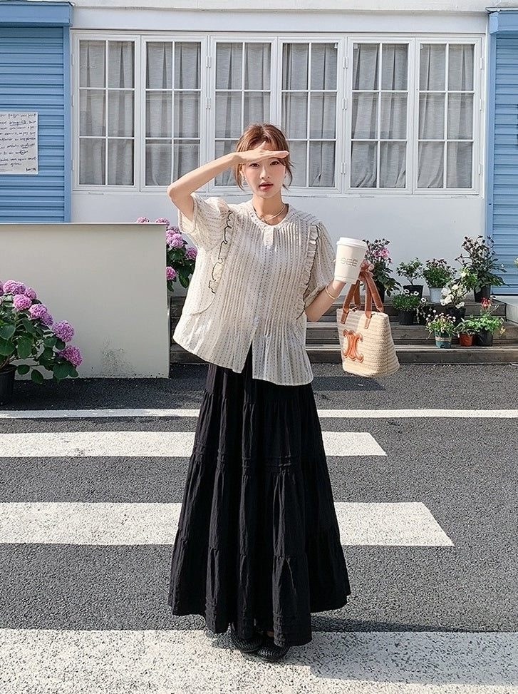 Polka Dot Ruffle Blouse And Skirt Set