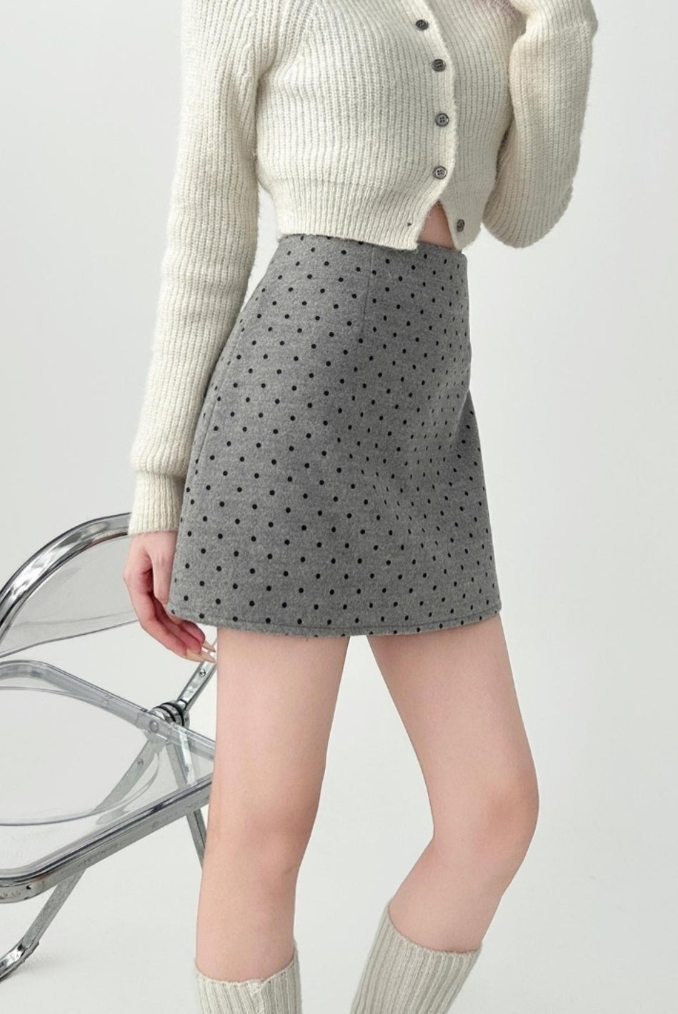 Polka Dot Blend A Line Mini Skirt
