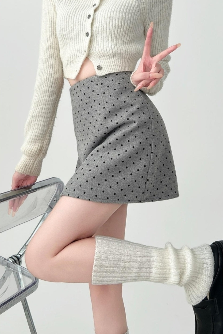 Polka Dot Blend A Line Mini Skirt